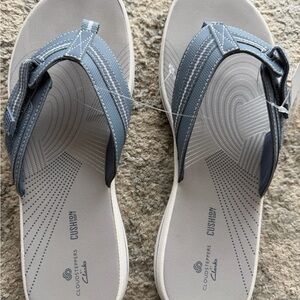 CLARKS CLOUDSTEPPERS SHOES SIZE 9 BLUE GREY DENIM FRIENDLY SUMMER SANDALS